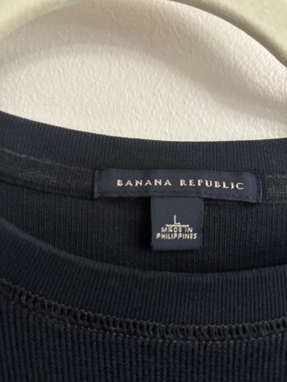 Banana Republic Y2k Thermal Shirt Mens Sz L Henley Knit Pullover Black Crew Neck